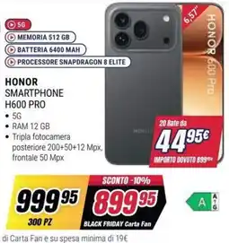 Trony HONOR SMARTPHONE H600 PRO offerta