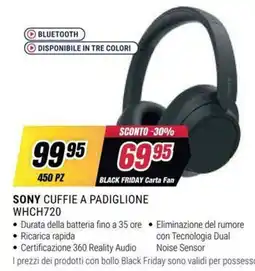 Trony SONY CUFFIE A PADIGLIONE WHCH720 offerta