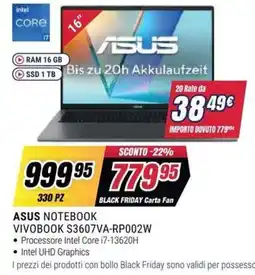 Trony ASUS NOTEBOOK VIVOBOK S3607VA-RP002W offerta