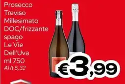 MAX Supermercati Prosecco Treviso Millesimato DOC/frizzante spago Le Vie Dell'Uva offerta