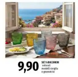 Emi Supermercati SET 6 BICCHIERI colorati modelli siviglia e geometrie offerta