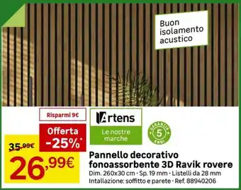 Pannello decorativo fonoassorbente 3D Ravik rovere