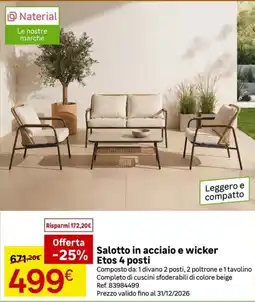 Leroy Merlin Salotto in acciaio e wicker Etos 4 posti offerta