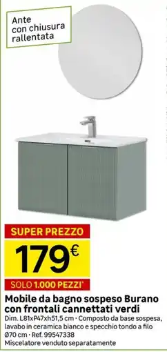 Leroy Merlin Mobile da bagno sospeso Burano con frontali cannellati verdi offerta