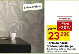 Leroy Merlin Carta da parati Golden palm beige offerta