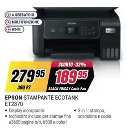 Trony EPSON STAMPANTE ECOTANK ET2870 offerta