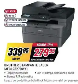 Trony BROTHER STAMPANTE LASER MFCL2827DWXL offerta
