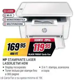 Trony HP STAMPANTE LASER LASERJETM140W offerta