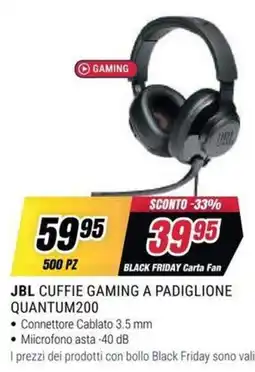 Trony JBL CUFFIE GAMING A PADIGLIONE QUANTUM200 offerta