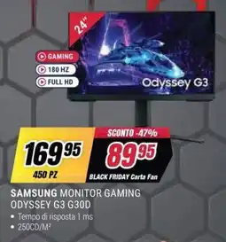 Trony SAMSUNG MONITOR GAMING ODYSSEY G3 G30D offerta