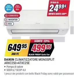 Trony DAIKIN CLIMATIZZATORE MONOSPLIT ARXC25E+ATXC25E offerta