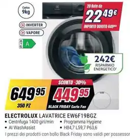Trony ELECTROLUX LAVATRICE EW6F19BGZ offerta