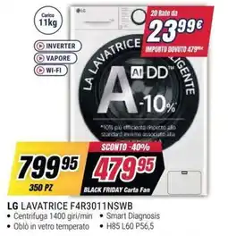 Trony LG LAVATRICE F4R3011NSWB offerta