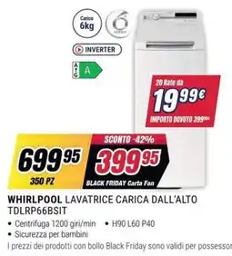 Trony WHIRLPOOL LAVATRICE CARICA DALL'ALTO offerta