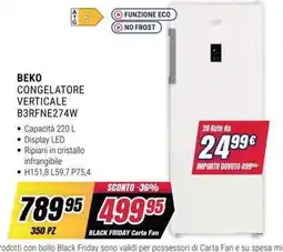Trony BEKO CONGELATORE VERTICALE B3RFNE274W offerta