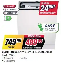 Trony ELECTROLUX LAVASTOVIGLIE DA INCASSO E62LB202S offerta