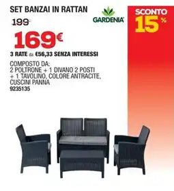 Bricofer SET BANZAI IN RATTAN GARDENIA offerta