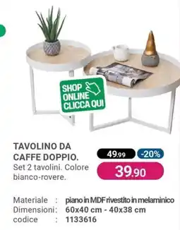 Cfadda Tavolino da caffe doppio offerta