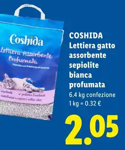 Lidl Coshida Lettiera gatto assorbente sepiolite bianca profumata offerta