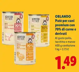 Lidl ORLANDO Patè per cani premium con 70% di carne e derivati offerta