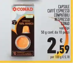 Conad CONAD CAPSULE CAFFÈ ESPRESSO COMPATIBILI NESPRESSO offerta