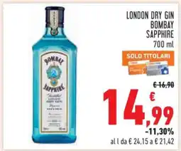 Conad LONDON DRY GIN BOMBAY SAPPHIRE 700 ml offerta