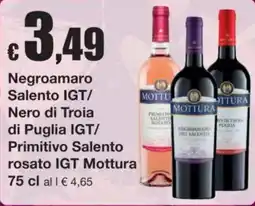 Sì con te Negroamaro Salento IGT/ Nero di Troia di Puglia IGT/ Primitivo Salento rosato IGT Mottura offerta