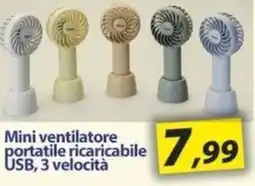 Hobby e Legno Mini ventilatore portatile ricaricabile USB offerta