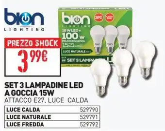 Bion SET 3 LAMPADINE LED A GOCCIA 15W