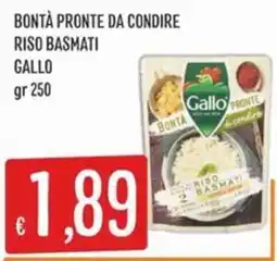 IperSisa BONTÀ PRONTE DA CONDIRE RISO BASMATI GALLO offerta