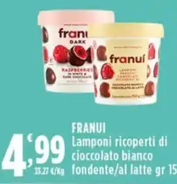 Rossotono Carrefour Franui Lamponi ricoperti di cioccolato bianco fondente/al latte offerta
