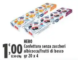 Rossotono Carrefour HERO Confettura senza zuccheri albicocca/frutti di bosco offerta