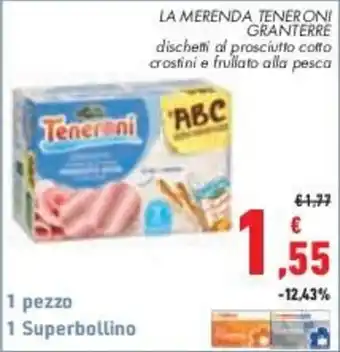 Conad City Teneroni dischetti al prosciutto cotto crostini e frullato alla pesca offerta