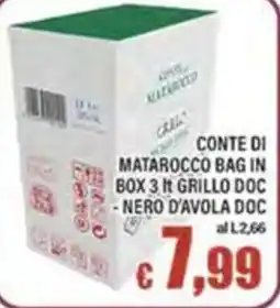 Top Supermercati Conte di Matarocco Bag in Box 3 ft Grillo DOC - Nero d'Avola DOC offerta