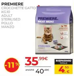 Arcaplanet PREMIERE CROCCETTE GATTO ADULT STERILISED POLLO MANZO offerta