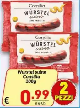 Ipercarni Wurstel suino Consilia offerta