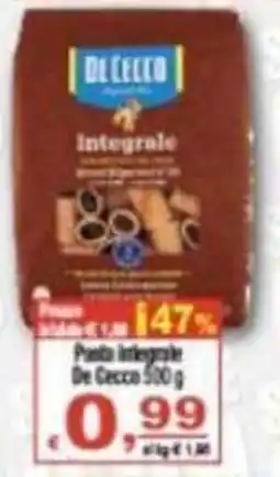 CTS Supermercati Pasta integrale De Cecco offerta