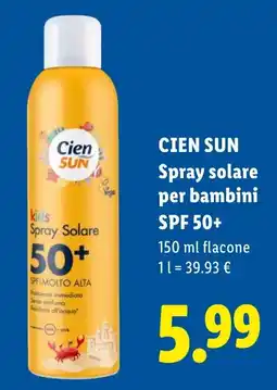 Lidl Cien sun spray solare per bambini spf 50+ offerta