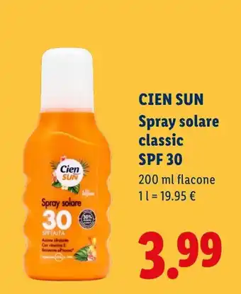 Lidl Cien SUN Spray solare classic SPF 30 offerta