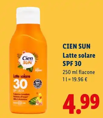 Lidl Cien SUN Latte solare SPF 30 offerta