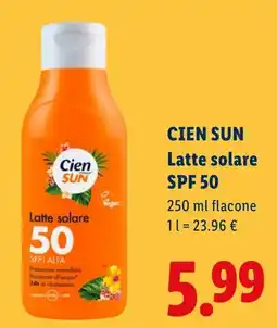 Lidl Cien SUN Latte solare SPF 50 offerta