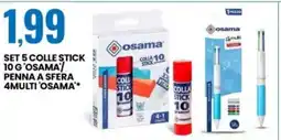 Eurospin SET 5 COLLE STICK 10 G 'OSAMA'/ PENNA A SFERA 4MULTI 'OSAMA' offerta