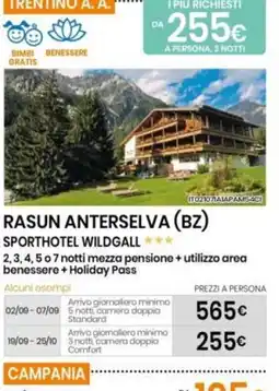 Eurospin RASUN ANTERSVELVA (BZ) SPORTHOTEL WILDGALL offerta