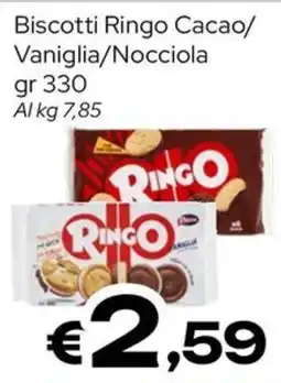 MAX Supermercati Biscotti Ringo Cacao Vaniglia/Nocciola offerta