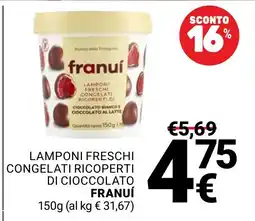Supermercati Gulliver Lamponi freschi congelati ricoperti di cioccolato Franuì offerta