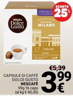 Supermercati Gulliver Capsule di caffè Dolce Gusto Nescafé offerta