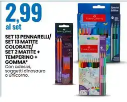 Eurospin SET 13 PENNARELLI/SET 13 MATITE COLORATE/SET 2 MATITE + TEMPERINO + GOMMA offerta