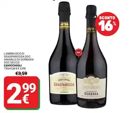 Supermercati Gulliver Lambrusco di grasparossa doc amabile/di sorbara doc secco cavicchioli offerta