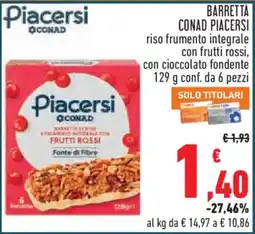 Conad City Barretta riso frumento integrale con frutti rossi con cioccolato fondente offerta