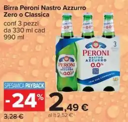 Carrefour Iper Birra Peroni Nastro Azzurro Zero offerta